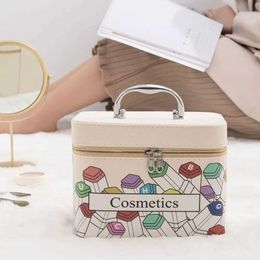 Cosmetic Bags Portable makeup bag with mirror multifunctional space saving cosmetic storage box professional and large capacity G240529