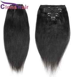 Extensions Kinky Straight Clip In Human Hair Extensions Full 8pcs 120g/set Brazilian Virgin Light Yaki Natural Weave With Clip On For Black W
