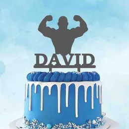 Party Supplies Personalized Fitness Cake Topper Custom Name Man Silhouette For Fans Birthday Decoration