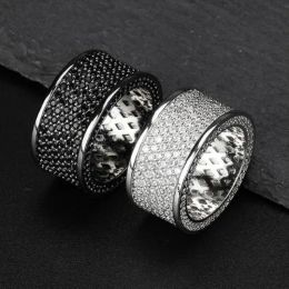 Rings New Fashion Personalised Real 18K White Gold Bling Black Diamond Mens Finger Ring Band Cubic Zirconia Hiphop Rapper Rings Jewellery