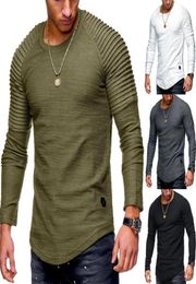 Solid Colour Pleated Shirts Patch Long Sleeve Blouse TShirt Men Spring Casual Tops Pullovers Fashion Slim Basic Men039s TShirt1224978