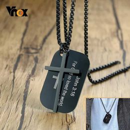 Pendant Necklaces Vnox Personalised The Bible Cross Dog Tag Necklaces for Men Women Black Stainless Steel Custom Prayer Christian Jewellery Y240530ZGV5