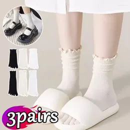 Women Socks 1/3pairs Lolita Purfle Edge Five Finger For Soft Breathable Sweat-absorbing Split Toe White Black Beige