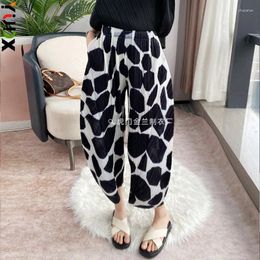 Women's Pants Haren Radish Nine Pleated Casual Black White Printed Lantern Summer Thin 2024