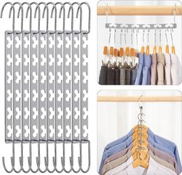 Multifunctional 6 Hole Stainless Steel Storage Hangers Metal Clothes Drying Rack Magical Hook Clothing Wardrobe Organize Holder 240529