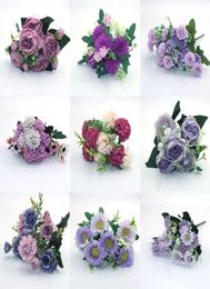 Decorative Flowers Wreaths Purple 1pcs All Kinds Of Beautiful Artificial Peony Rose Gerbera Daisy Silk Flower DIY Home Garden Pa5290213