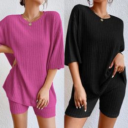 Women's Two Piece Pants Summer Fashion 2 Set Lady Casual O Neck Street T-shirt Half Sleeve And Shorts Oversize Chic Clothing