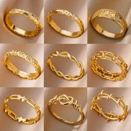 Rings 14 Styles 14k Yellow Gold Ring for Women Simple Couple Gold Colour Finger Rings Wedding Jewellery 2024 Trendy Gifts Anillos Mujer