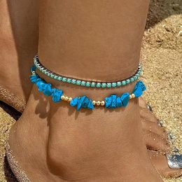 Anklets HuaTang Bohemia Green Irregular Stone Anklet Sets For Women Sand String Of Beads Beach Measle Jewellery Party 26722