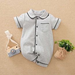 Rompers 0-18M Baby Boys Girls Pyjamas Grey cotton summer Newborn Infant short sleeve jumpsuit Comfortable high quality baby clothing Y240530BS5O