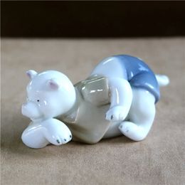 Kawaii Porcelain Polar Bear Figurine Ceramic Arctic Animal Miniature Fairy Garden Ornament Craft Trinket Decoration Accessories 240528
