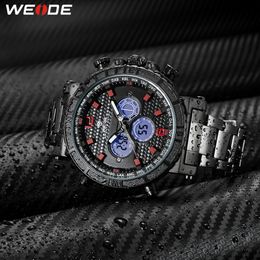 WEIDE Men Business Alarm Chronograph Digital Analogue metal case belt Strap Bracelet Quartz Wristwatches Clock Relogio Masculino 281p