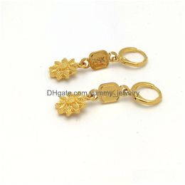 Dangle & Chandelier Exquisite Genuine 18K Yellow Gold Earring 12Mm Blossom Flower Sun Drop Earrings Small Hoop Hee Made In Italy Conn Dhvuk