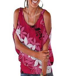 Summer Hawaii Tribal Design Full Printed Women T Shirt Off Shoulder Top Polynesian Hollow Out ONeck Pink Top Women Clothing 220708846950