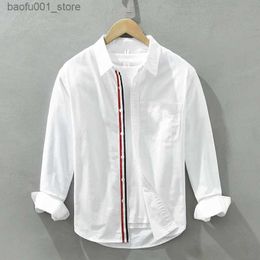 Men's Polos Mens shirt white stripes casual long sleeves Oxford buttons slim fit shirt classic fashion from Korea high-quality mens shirt Q240530