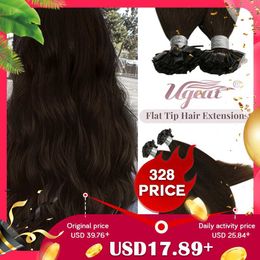 Hair Wefts Ugiat Flat Head Hair Extension Human Hair Fusion Remy Hair 14-24 50 Strands/Pack Natural Right Angle Protein Hair Extension Q240529