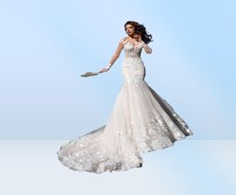 Elegant Sheer Long Sleeve Mermaid Wedding Dresses 2023 Vintage Lace Mermaid Vestido De Novia Court Train Summer Beach Bridal Gowns3691067