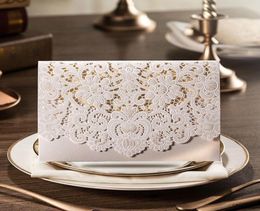 Whole1pcs Gold Red White Laser Cut Wedding Invitations Samples Elegant Lace Party Decorations Cards JJ6288090673