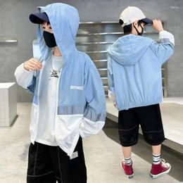 Jackets Boys' Summer Reflective Sun Protection Clothing Thin Breathable Hood Jacket Fashion Casual Versatile Outerwear 6-15 Years