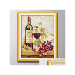 Craft Tools Grapes And Wine Diy Cross Embroidery Needlework Sets Counted Print On Canvas Dmc 14Ct 11Ct Drop Delivery Home Garden Arts, Dhahn