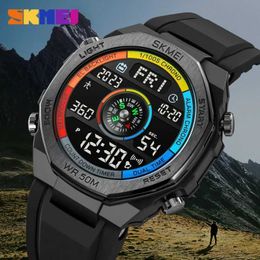 Other Watches SKMEI 2209 Sports Electronic Watch Mens Outdoor Sports Compass Electronic Watch Multi functional Waterproof LED Watch J240530