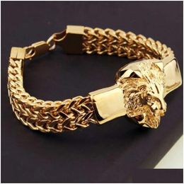 Bangle Domineering Lion Head Animal Mens Stainless Steel Braided Chain Wristband Bracelet Hip Hop Trendy Jewellery Drop Delivery Bracel Dhjdx