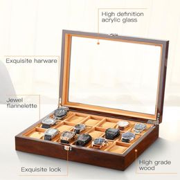 18 Grids Watch Boxes Storage Clock Wood Watches Display Box Case And Packaging Glasses Brown Lint Jewellery Organiser Window 296l