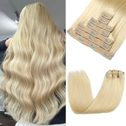 Hair Wefts 120G 8-piece/clip style hair extensions 10 to 26 inches Brazilian Remi straight hair natural black 4 613 Colours Q240529