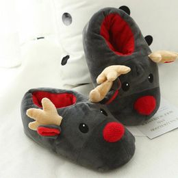 Slippers 2024 Winter Warm Soft Cotton Christmas Deer Shoes For Women Cute Home House Floor Femme Funny Gifts