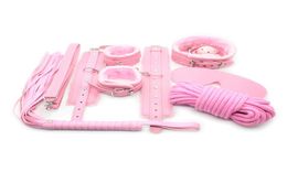 Pink Adult Game 7 PCSSet PU Leather Handcuffs Whip Gag Collar Erotic Toy for Couple Fetish Bondage Restraint Sex Toy for Women7669553