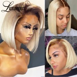 Wigs 4/613 Short Bob Wig Lace Front Human Hair Wigs Preplucked Hairline Ombre Blonde 13x4 Lace Frontal Wig Transparent Lace Synthetic H