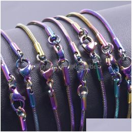 Chains 1.5Mm Square Snake Rainbow Colorf Stainless Steel Necklaces Smooth Lobster Clasps Chain Fit For Pendant Charms Diy Jewelry Maki Dhgie