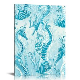 Under Sea Ocean Animal Plant Blue Seashell Conch Shell Seahorse Coral Art Framed Canvas Prints Home Wall Decor