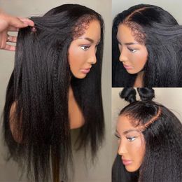 Brazilian Kinky Straight 360 HD Lace Frontal Wig Simulation Human Hair Glueless Yaki 13x4 Black Lace Front Wigs for Women Preplucked Scfau