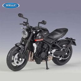 Diecast Model Cars WELLY 1 18 Triumph Trident 660 Alloy Sports Motorcycle Model Diecast Metal Street Race Motorcycle Model Simulation Kids Toy Gift Y2405308K1S