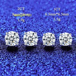 European Luxury Four Claw Moissanite S925 Silver Stud Earrings Brand Jewelry Sparkling Diamond Women Earrings for Charm Women Wedding Party Valentines Day Gift SPC
