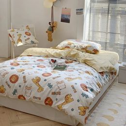 3 Piecs Bedding Set Quilt Cover 150x200cm Bed Sheet Pillowcase 100% Cotton 60s Yarn Cute Animals All Seasons Kids Bedding Set 240529