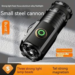 LED Mini Flashlight Powerful Type-C Rechargeable Battery Torch SST20 2000LM Lamp with Tail Magnet Tactical Lantern For Outdoor Camping Night Run Mountaineering