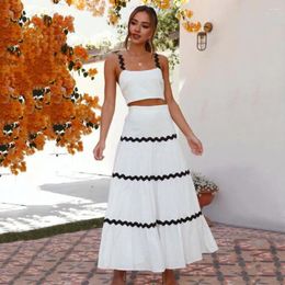 Casual Dresses Vest Skirt Set Tank Tops Long Stylish Women's Summer Outfit Sets With High Waist Maxi Skirts For Vacation