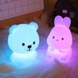 Night Lights Childrens Night Light Cute Rabbit and Bear Mini Soft Silicone Bedroom Desktop Decoration Colourful Battery Light Childrens Christmas Gift S245302