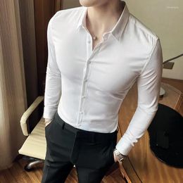 Men's Casual Shirts Men White Long Sleeve Shirt Fashion Embroidered Mens Slim Fit Fitting British Business Formal Wear