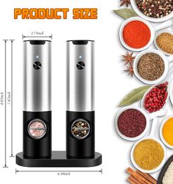 Electric Salt and Pepper Grinder Set Rechargeable Pepper Mills with Dual Charging Base Gravity Spice Mill Kitchen Gadget