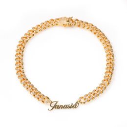 Custom Art Font Name Miami Cuban Link Necklace Gold Silver Plated Luxury Micro Paved CZ Cuban Joining Chain 3056