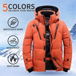 Men's Down Parkas Down Jacket Men White Duck Winter Coat Windproof Warm Parkas Travel Camping Overcoat New in Thicken Solid Color Hooded Clothing z240530