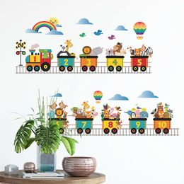 Cute Arabic Numeral Animals Train Stickers for Kids room Children Bedroom Nursery Home Decor Kindergarten PVC Wall Decals L2405