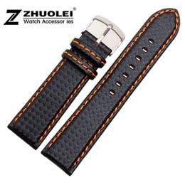 18mm 20mm 22mm 23mm 24mm Watch Band Carbon Fibre Watch Strap With Orange Soft Leather Lining Stainless Steel Clasp 270D