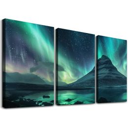 Islandia Northern Lights Photo Cool Wall Decor Art Poster Poster 12'X16''X3 Panele