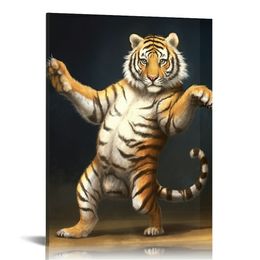 Tiger Canvas Wall Art Funny Yoga Baby Tiger Wildlife Animal Zen Picture Artwork for Kids Room Meditation room Bedroom Decor Ready to Hang