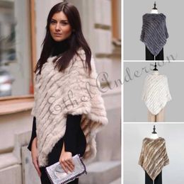 Women's Fur Faux Fur Fashion Fur Pullover For Women Knitted Genuine Rabbit Fur Poncho Capes Ladies Real Fur Knit Amic Wraps Triangle Shawls Jackets z240530 z240530