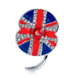 Event Party Supplies White Gold Tone Rhinestone Crystal British UK Flag Poppy Union Jack Brooch Remembrance Day Pins ZZ